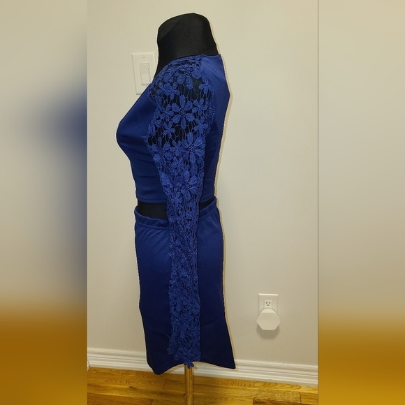 REVERSE Crochet Crop top & asymmetric skirt Coord set in midnight blue - Picture 5 of 8